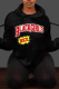 Black Casual Print Letter Hooded Collar Tops