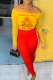 Red Casual Print Patchwork Off the Shoulder Long Sleeve Two Pieces