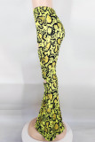 Yellow Fashion Casual Print Ripped Regular Mid-waist Trousers
