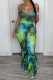 Green Fashion Sexy Print Backless Spaghetti Strap Regular Jumpsuits