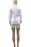 White Casual Solid Split Joint Turtleneck Three Quarter Two Pieces