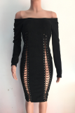 Brown Sexy Solid Make Old Square Collar Pencil Skirt Dresses