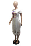 White Fashion Casual Print Tassel O Neck T-Shirts
