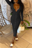 Pink Sexy Casual Solid Basic V Neck Long Sleeve Dresses
