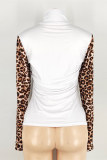 Leopard Print Fashion Casual Print Patchwork Turtleneck Tops