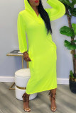 Yellow Fashion Casual Solid Ripped Shirt Collar Long Sleeve Dresses