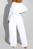 White Casual Solid Split Joint Asymmetrical O Neck Long Sleeve Two Pieces