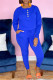 Blue Fashion Casual Solid Patchwork U Neck Regular Jumpsuits