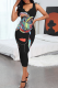 Black Sexy Print Patchwork V Neck Pencil Skirt Dresses