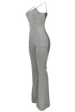 Grey Sexy Casual Solid Backless Spaghetti Strap Regular Jumpsuits