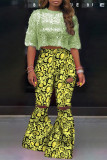 Yellow Fashion Casual Print Ripped Regular Mid-waist Trousers