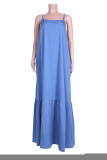 Blue Fashion Casual Solid Backless Spaghetti Strap Sleeveless Dress