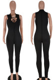 Black Fashion Sexy Solid Hollowed Out U Neck Skinny Jumpsuits
