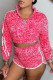 Rose Red Fashion Casual Print Patchwork Long Sleeve Two Pieces