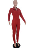 Blue Fashion Casual Solid Basic Turndown Collar Skinny Jumpsuits
