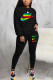 Black Casual Print O Neck Long Sleeve Two Pieces
