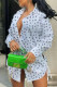 White Fashion Casual Print Bandage Hollowed Out Turndown Collar Long Sleeve Dresses