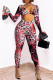 Red Fashion Sexy Print Hollowed Out See-through V Neck Long Sleeve Two Pieces