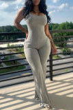 Grey Sexy Casual Solid Backless Spaghetti Strap Regular Jumpsuits