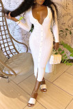 Pink Sexy Casual Solid Basic V Neck Long Sleeve Dresses