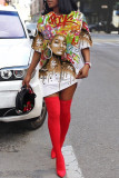 White Fashion Casual Print Basic O Neck Short Sleeve T-shirt Dress