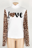 Leopard Print Fashion Casual Print Patchwork Turtleneck Tops