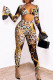 Yellow Fashion Sexy Print Hollowed Out See-through V Neck Long Sleeve Two Pieces