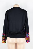Black Fashion Casual Print Basic O Neck Tops