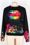 Black Fashion Casual Print Basic O Neck Tops