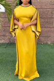 Yellow Elegant Solid Patchwork O Neck Straight Dresses