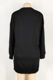 Black Fashion Casual Print Basic O Neck Long Sleeve Dresses