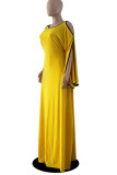 Yellow Elegant Solid Patchwork O Neck Straight Dresses