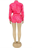 Rose Red Fashion Casual Print Patchwork Long Sleeve Two Pieces