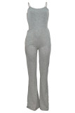 Grey Sexy Casual Solid Backless Spaghetti Strap Regular Jumpsuits