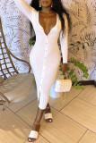 Pink Sexy Casual Solid Basic V Neck Long Sleeve Dresses