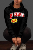 Pink Casual Print Letter Hooded Collar Tops