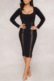 Brown Sexy Solid Make Old Square Collar Pencil Skirt Dresses