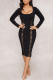 Black Sexy Solid Make Old Square Collar Pencil Skirt Dresses