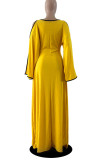 Yellow Elegant Solid Patchwork O Neck Straight Dresses