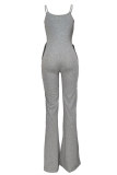 Grey Sexy Casual Solid Backless Spaghetti Strap Regular Jumpsuits