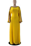 Yellow Elegant Solid Patchwork O Neck Straight Dresses