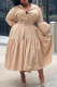 Khaki Casual Solid Patchwork Turndown Collar Cake Skirt Plus Size Dresses (Without Belt)