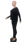 Blue Sexy Solid Patchwork One Shoulder Long Sleeve Two Pieces