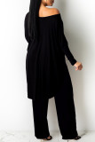 Black Casual Solid Split Joint Asymmetrical O Neck Long Sleeve Two Pieces