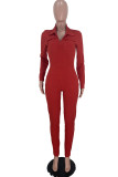 Blue Fashion Casual Solid Basic Turndown Collar Skinny Jumpsuits