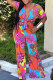 Multicolor Fashion Casual Print Basic V Neck Regular Jumpsuits