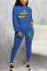 Blue Casual Print O Neck Long Sleeve Two Pieces