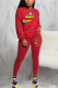 Red Casual Print O Neck Long Sleeve Two Pieces