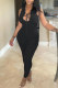 Black Fashion Sexy Solid Hollowed Out U Neck Skinny Jumpsuits