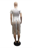 White Fashion Casual Print Tassel O Neck T-Shirts